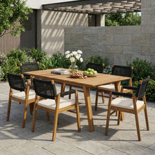 Load image into Gallery viewer, Outdoor 7 Pieces Patio Slat Design Acacia Upholstered Dining Set