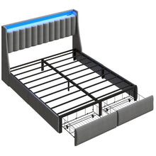 Load image into Gallery viewer, Upholstered Platform Bed Frame With RGB LED Lights, Charging Station & 2 Underbed Drawers
