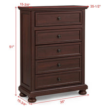 Load image into Gallery viewer, 1 Piece Tall Chest, 5 Drawer Storage Bedroom Furniture - Brown / Cherry