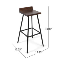 Load image into Gallery viewer, Outdoor Bar Stool With Low Backrests And Wood Seats (Set of 2) - Dark Brown / Black