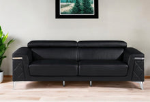 Load image into Gallery viewer, Sofa With Silver Legs Italian Leather - Black