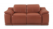 Load image into Gallery viewer, Italian Leather Power Reclining Love Seat - Camel / Silver