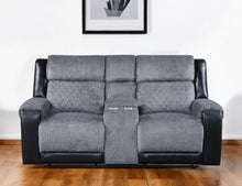 Load image into Gallery viewer, Faux Leather And Microfiber Manual Reclining Loveseat With Storage - Gray And Black