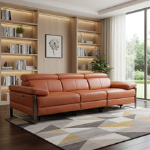 Load image into Gallery viewer, Top Grain Leather Reclining Metal USB Sofa (720329) - Camel