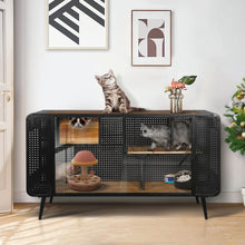 Load image into Gallery viewer, Modern Spacious Cat House With Tempered Glass And Iron Frame For Living Room - Black / Brown