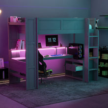 Load image into Gallery viewer, Gaming Loft Bed With Desk, Multi Storage Shelves, LED And Charging Station