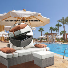 Load image into Gallery viewer, Salena - All Weather Wicker Patio Sofa & Ottoman With 2 Toss Pillows - Beige / Gray