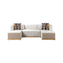 Load image into Gallery viewer, Velvet U Shaped Three Piece Sofa Chaise Sectional With Toss Pillows - Ivory