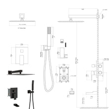 Load image into Gallery viewer, Wall Mounted Square Shower System With Waterfall Tub Spout And 12" Shower Head - Oil-Rubbed Bronze