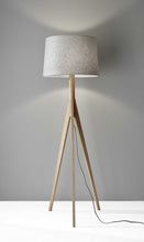 Load image into Gallery viewer, Solid Wood Tripod Floor Lamp With Gray Fabric Empire Shade - Natural