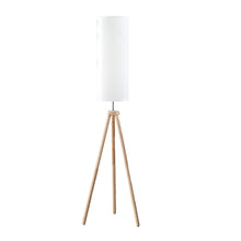 Load image into Gallery viewer, Wood Look Tripod Floor Lamp With White Shade - Natural