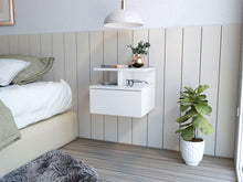 Load image into Gallery viewer, 14" x 13.2" x 11.6" One Drawer Faux Wood Floating Nightstand - White
