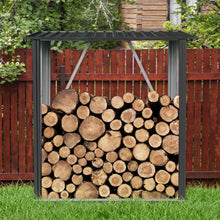 Load image into Gallery viewer, Outdoor Meta Firewood Rack, Open Wood Shed For Firewood, Pellet, Or Lumber Storage - Black