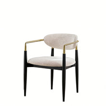 Load image into Gallery viewer, Faux Linen Dining Arm Chair - Beige / Black / Gold
