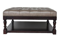 Load image into Gallery viewer, Leather And Solid Wood Coffee Table With Shelf - Gray And Dark Brown