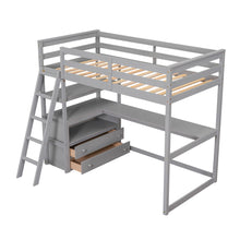Load image into Gallery viewer, Modern Loft Bed With Built In Desk, Shelves, And 2 Drawers