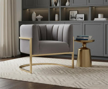 Load image into Gallery viewer, Glam Channel Tufted Velvet Accent Chair - Gray And Gold