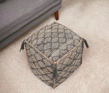 Load image into Gallery viewer, Jute Cube Trellis Pouf Ottoman - Natural Gray And Taupe