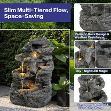 Load image into Gallery viewer, Concrete Rock Waterfall Fountain With LED Lights, Outdoor Garden Decor