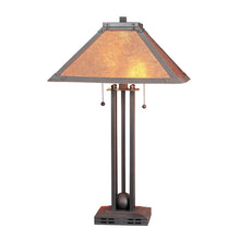 Load image into Gallery viewer, Metal Two Light Cylinder Table Lamp With Amber Square Shade - Gray