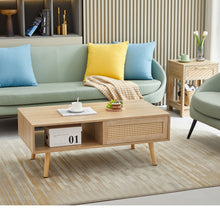 Load image into Gallery viewer, 41.34" Rattan Coffee Table, Sliding Door For Storage, Solid Wood Legs, Modern Table For Living Room