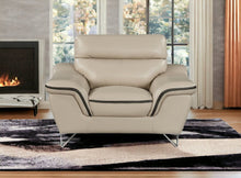 Load image into Gallery viewer, Leather Match Solid Color Pillow Top Arms Silver Legs - Beige