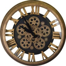 Load image into Gallery viewer, Silent Skeleton Exposed Gear Round Wall Clock (626339) - Antiqued Gold / Black
