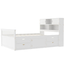Load image into Gallery viewer, Captain Platform Bed Frame With Bookcase Headboard, 4 Drawers, Storage Shelves