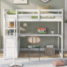 Load image into Gallery viewer, Modern Loft Bed With Built In Desk, Shelves, And 2 Drawers