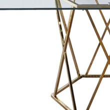 Load image into Gallery viewer, 63" Glass And Metal Geo Pedestal Base Dining Table - Gold