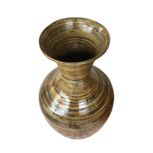 Load image into Gallery viewer, Striped Urn Bamboo Floor Vase - Black / Gold