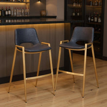 Load image into Gallery viewer, 30" Faux Leather And Steel Low Back Bar Height Bar Chairs (Set of 2) - Black / Gold