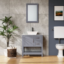 Load image into Gallery viewer, 30" Gray Bathroom Vanity And Sink Combo Marble Pattern Top With Mirror Faucet & Drain - Gray