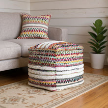Load image into Gallery viewer, Cotton Blend Chevron Pouf Ottoman - Rainbow
