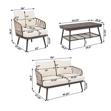 Load image into Gallery viewer, 4 Piece Outdoor Patio Furniture Set, Metal Chairs With Woven Rope U Shaped Backrest
