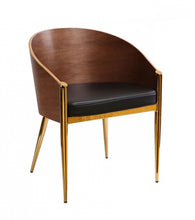 Load image into Gallery viewer, Modern Walnut Stylish Faux Leather Accent Chair - Black / Gold