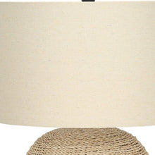 Load image into Gallery viewer, Rattan Round Table Lamp With Beige Drum Shade - Beige