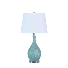 Load image into Gallery viewer, Hammered Urn Table Lamp With White Tapered Drum Shade - Aqua
