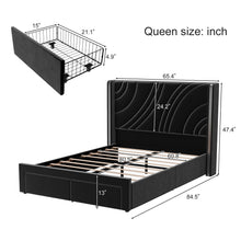 Load image into Gallery viewer, Modern Upholstered LED Bed Frame With Storage Drawers, Wingback Headboard, RGB Light