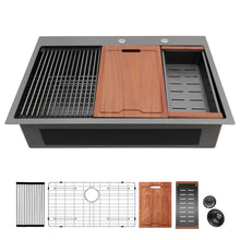 Load image into Gallery viewer, 33" Drop In Kitchen Sink With Ledge Workstation, 16 Gauge Stainless Steel - Gunmetal Black