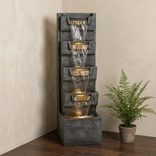 Load image into Gallery viewer, 4 Tier Cascading Waterfall Fountain With Warm LED Lights, For Patio - Gray