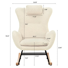 Load image into Gallery viewer, Rocking Chair Nursery, Teddy Upholstered Rocker Glider Chair With High Backrest, Adjustable Headrest & Pocket, Comfy Glider Chair For Nursery, Bedroom, Living Room, Offices, Rubber Wood