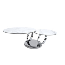 Load image into Gallery viewer, 32" Ceramic Tile And Metal Round Abstract Coffee Table - White And Silver