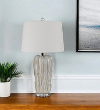 Load image into Gallery viewer, Glass Novelty Table Lamp With White Empire Shade - Nickel