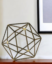 Load image into Gallery viewer, Hand Painted Geometric Orb Tabletop Sculpture (399629) - Brown / Gold