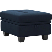 Load image into Gallery viewer, Velvet Tufted Storage Ottoman - Blue / Black