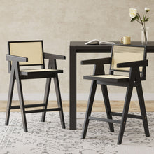 Load image into Gallery viewer, Modern Minimalist Bar Stool With Cane Seat - Black / Natural