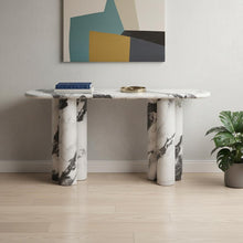 Load image into Gallery viewer, Genuine Marble And Stone Double Pedestal Console Table - White