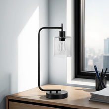 Load image into Gallery viewer, Lighting, Table Lamp, USB Port Included, Glass Shade, Modern - Black