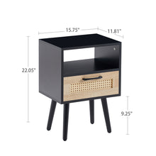 Load image into Gallery viewer, 15.75" Rattan End Table With Drawer And Solid Wood Legs, Modern Nightstand, Side Table For Living Room, Bedroom